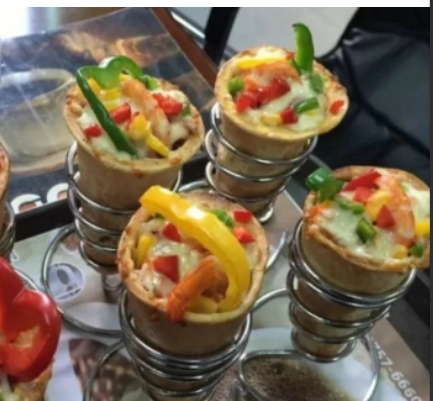 different flavor pizza cone